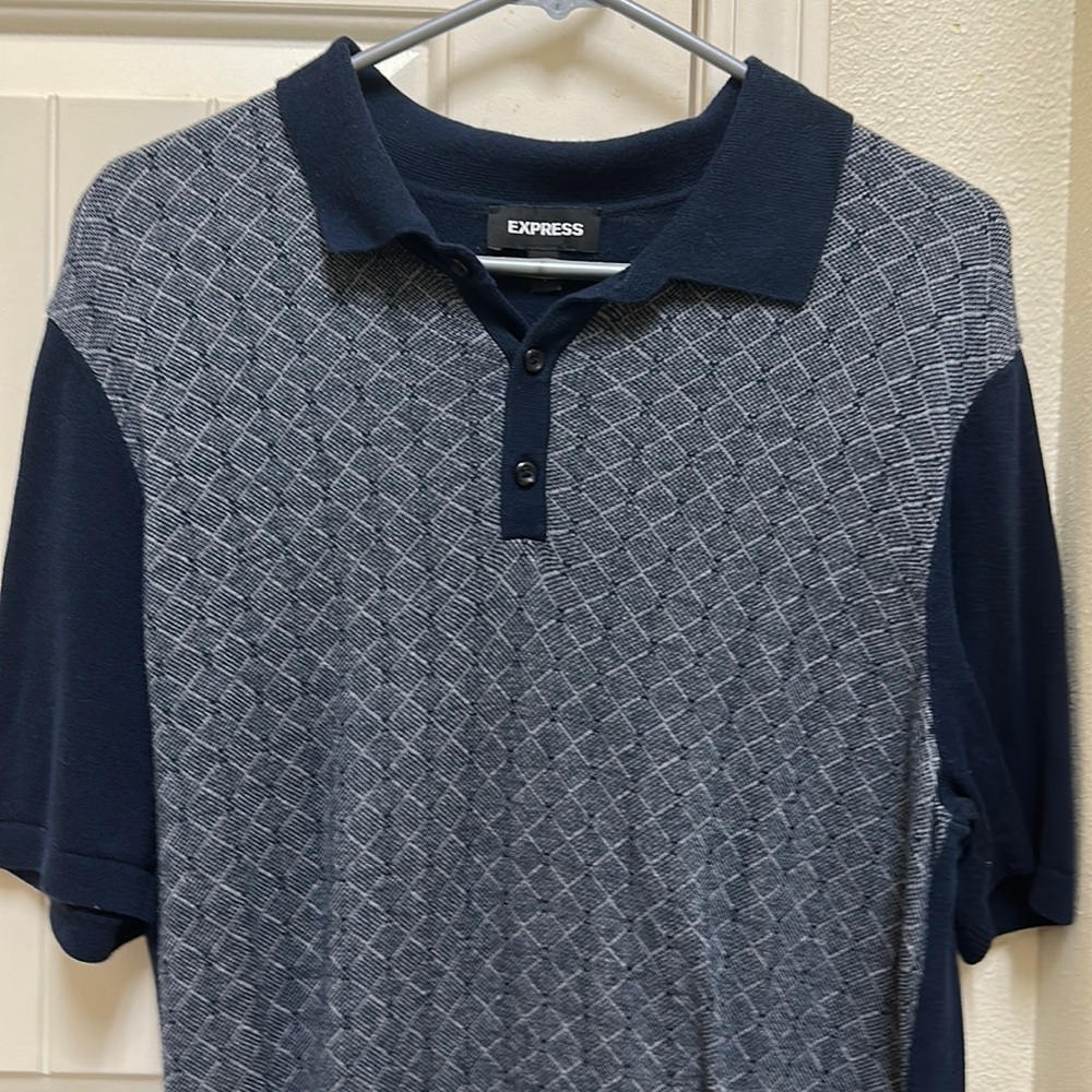 Express large sweater polo. Navy blue/gray worn only once.